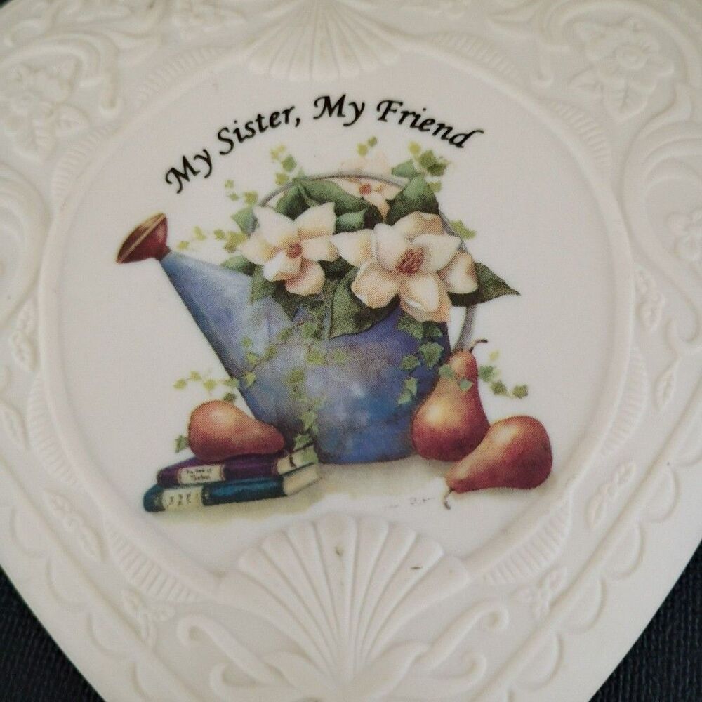 Vintage 1995 Ceramic Potpourri Holder Heart Shaped Wall Plague Gift for Sister - Picture 2 of 8